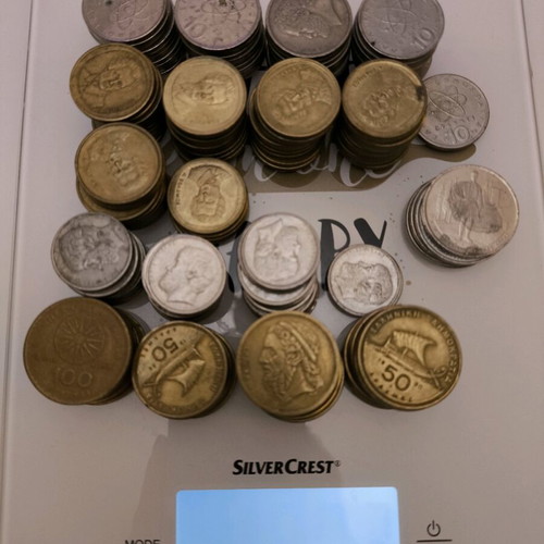 Greek drachma coin collection used, 1.2kg with 5x 500drachmas Olympic 2000