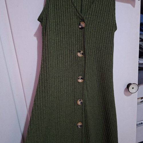 Stradivarius Midi Ribbed Sleeveless Dress green, like new, size S