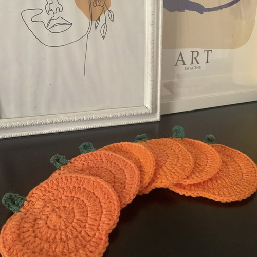 Pumpkin coasters new, handmade crochet, set of 6