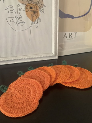 Pumpkin coasters new, handmade crochet, set of 6