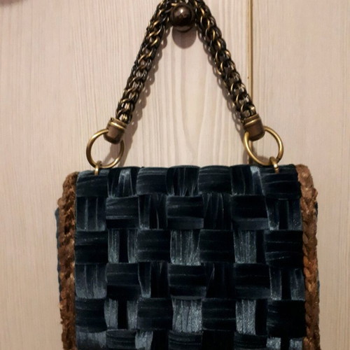 Handbag new handmade with embroidered velour canvas