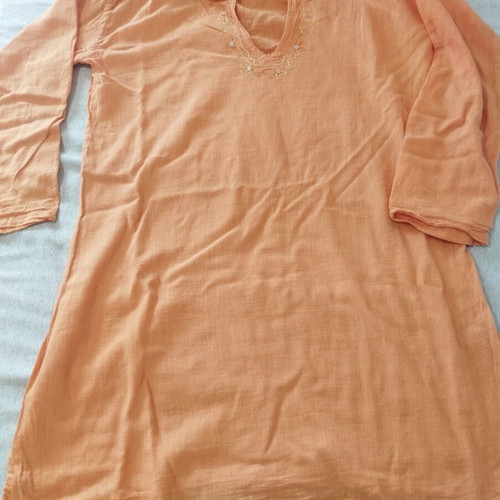Cotton tunic kaftan L/XL coral with embroidery new