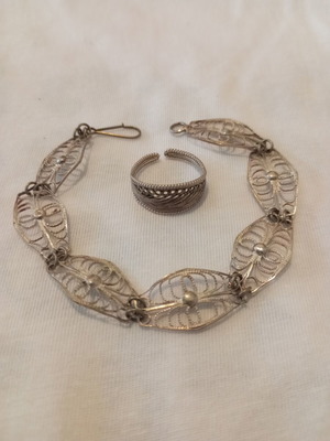 Silver Handmade Bracelet and Adjustable Ring Set vintage, like new