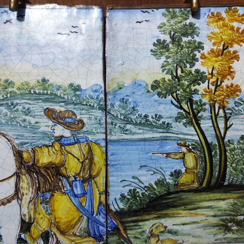 Handmade ceramic triptych Castelli Italy used