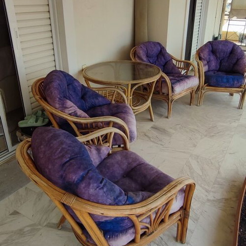 Bamboo garden sofa used with table and 4 chairs with cushions