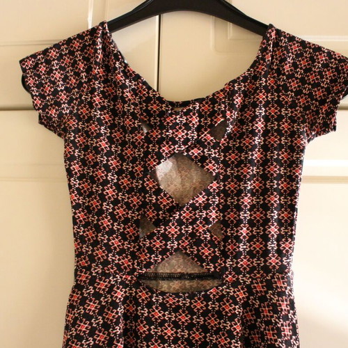 Dress with pattern used, size S, black and red