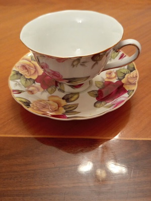 Vintage TG Collection porcelain tea cup and saucer with rose motif