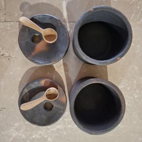 Muubs wooden serving set with bowl, cutlery and ceramic salt shaker
