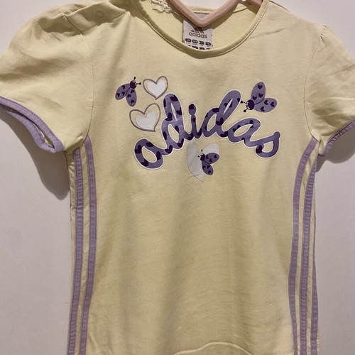 Adidas kids' t-shirt used, yellow with lilac details