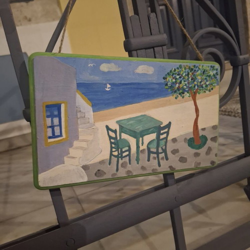 Handmade Wooden Hanging Decoration Greek Island Landscape