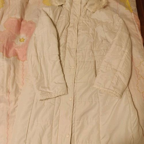 Parka white long jacket with hood used, size XXL