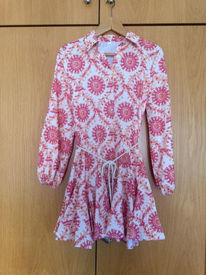 Shein printed mini dress with long sleeves, pink and beige
