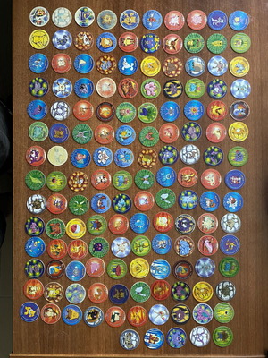 Vintage συλλογή Pokémon Tazos μεταχειρισμένη, 145 τάπες, νοσταλγία 90s