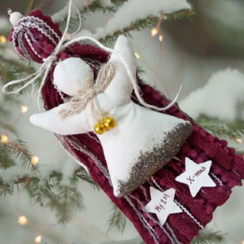 My 1st X-mas charm with fabric angel and handmade tassel