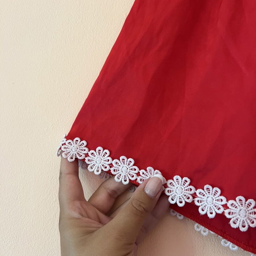 A-Style satin red shorts used with white flowers