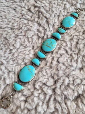 Antique Silver Bracelet 925 Sterling with Turquoise Callaite like new