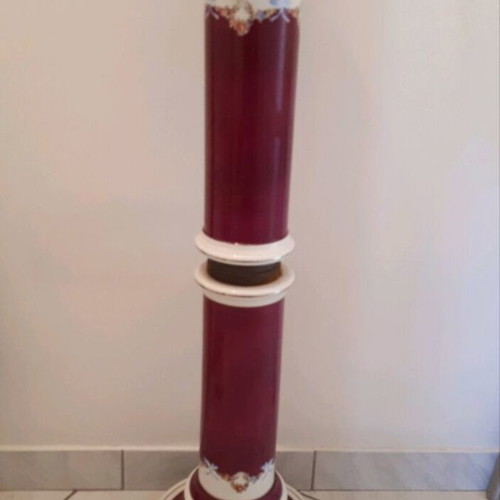 Antique flower stand used, porcelain and metal, height 93 cm