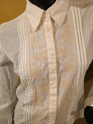 Laura Ashley vintage women's shirt with embroidery, new, white with gold
