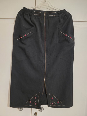 Vintage black skirt Caffè Latte large 100% cotton with zipper and buttons