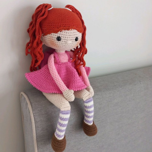 Handmade knitted amigurumi doll redhead new, 40 cm