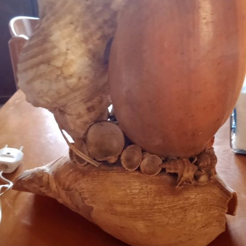 Shell table lamp used, 3 large, 28cm height, LED bulbs