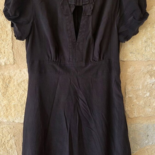 Monsoon 100% Silk Black Vintage Dress with Puff Sleeves like new