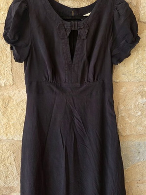 Monsoon 100% Silk Black Vintage Dress with Puff Sleeves like new