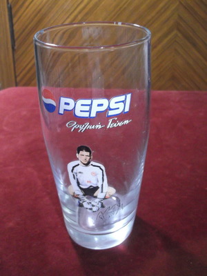 Pepsi glass with Olympiakos goalkeeper decoration used