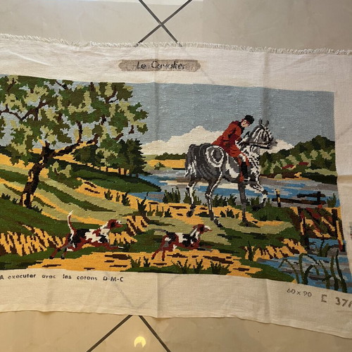 Handmade textile painting used, 0.68x0.37 m
