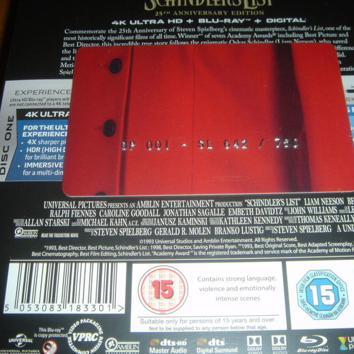 Schindler's List 25th Anniversary Edition Blu-Ray καινούργιο με ελληνικούς υπότιτλους