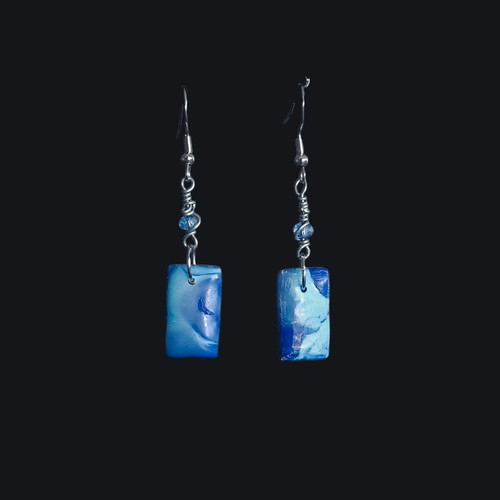 Handmade earrings from recycled plastic blue, new