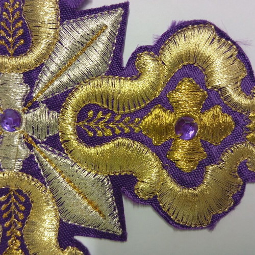 Embroidered cross for vestments new with gold thread and stones