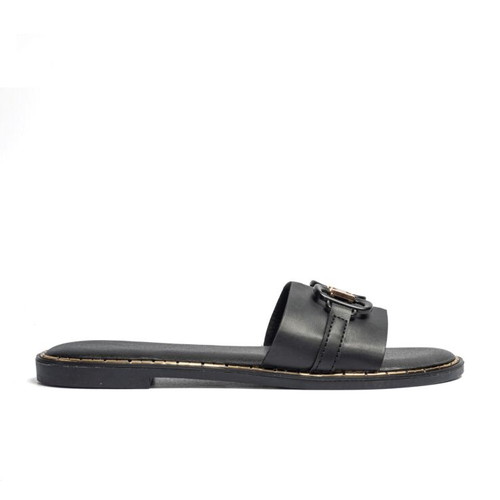 Flat sandals with decorative buckle new, black