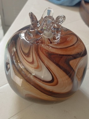 Γυάλινο διακοσμητικό ρόδι καινούργιο 10 cm διάμετρος, 10,5 cm ύψος