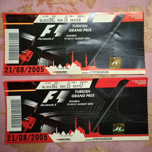 F1 tickets like new, 2005 Istanbul Grand Prix, pack of 2