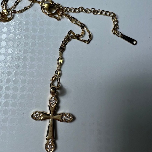 Stavros cross new stainless steel gold with white stones, gift chain
