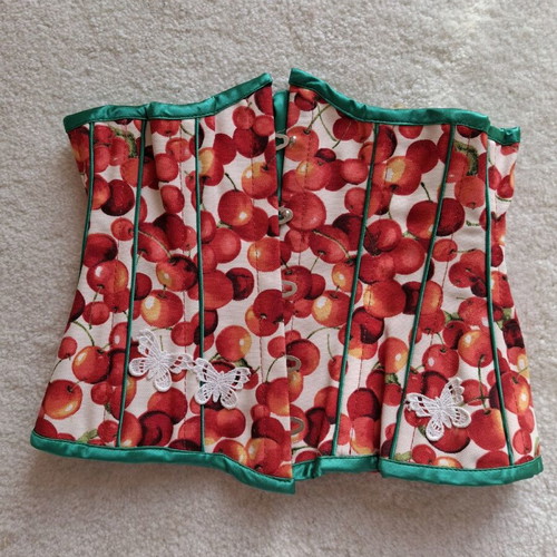 Theia collectible low corset with cherries and butterflies new