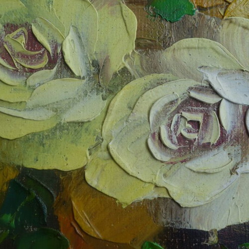 Oil painting vase with roses on canvas like new