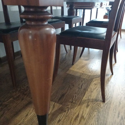 Marquetry dining set with 6 solid wood chairs by Varagki like new, 210×95