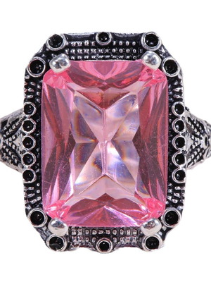 Ring with pink synthetic sapphire new, size 57, silver plated