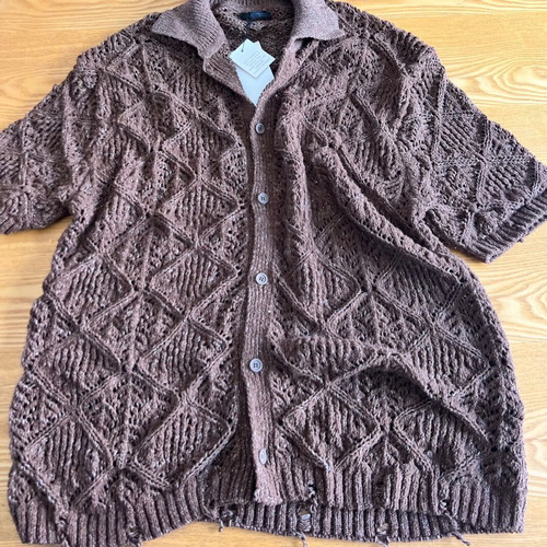 Zara men's knitted short-sleeve shirt cardigan, brown chocolate