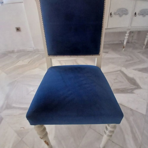 Dining set shabby chic solid wood with 6 velvet chairs used