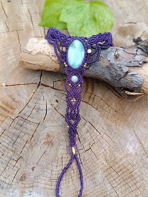 Macrame barefoot sandal with larimar semiprecious stone