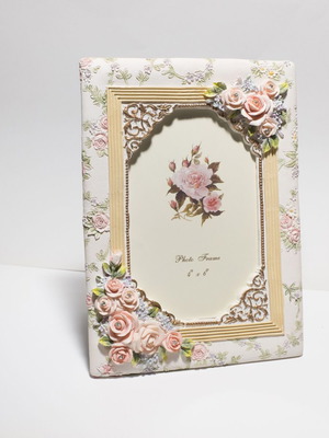 Ceramic photo frame with flowers 10x15 cm new