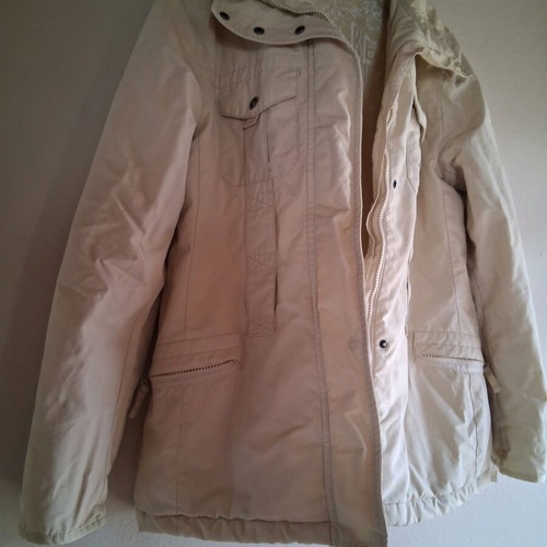 S.Oliver long jacket like new, beige with fur collar and belt