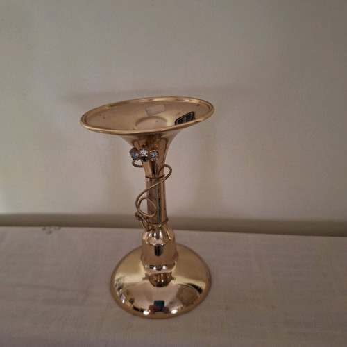 Metal Gold Plated Candleholder 24k with Flower Design and Crystals like new