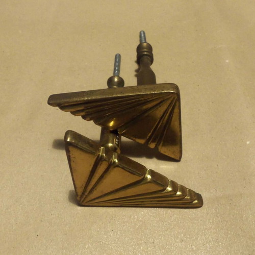 Metal door handles with designs for wooden door, used, set of 2, 10 cm length