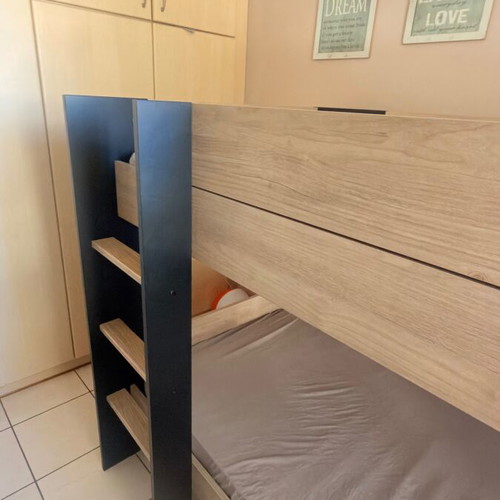 E-F 054 children's bunk bed, natural and black