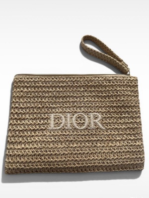 Dior straw beauty pouch new, beige