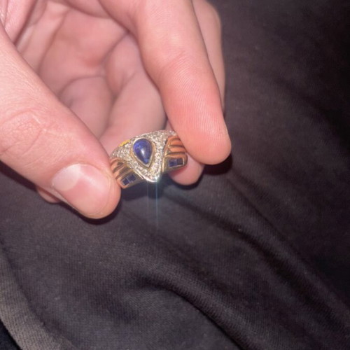 Gold 14k Cavalier ring with real blue stone